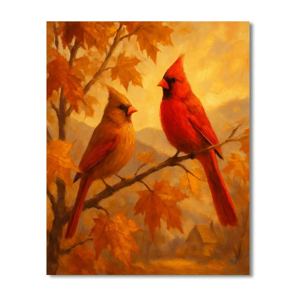 Autumn Cardinals In A Cozy Grove Paint by numbers art
