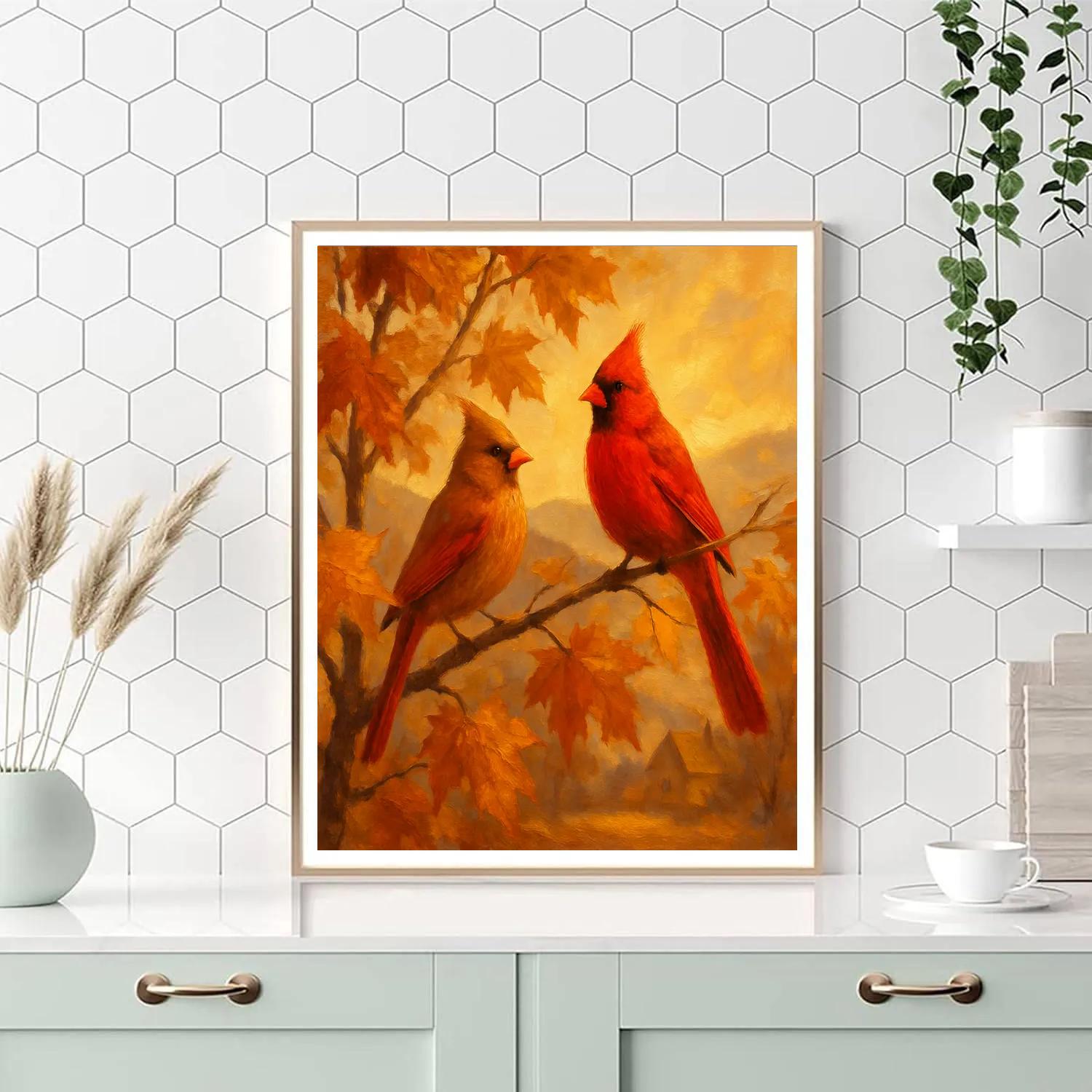 Autumn Cardinals In A Cozy Grove Paint by numbers art