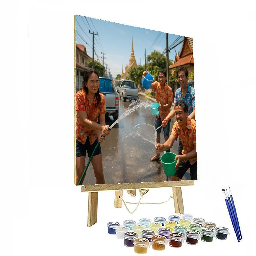 Songkran Water Festival Street Celebration DIY paint by numbers