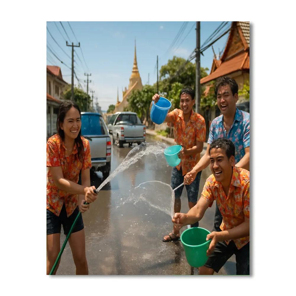 Songkran Water Festival Street Celebration DIY paint by numbers