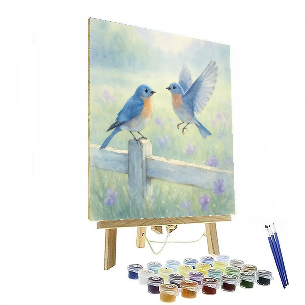 Bluebird Morning On A Painted Fence painting number kit