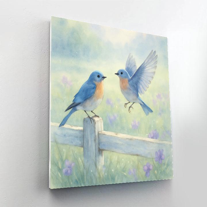 Bluebird Morning On A Painted Fence painting number kit