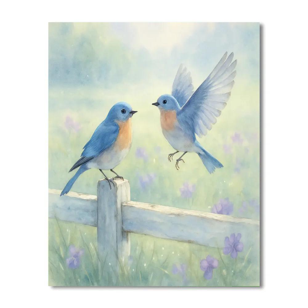 Bluebird Morning On A Painted Fence painting number kit