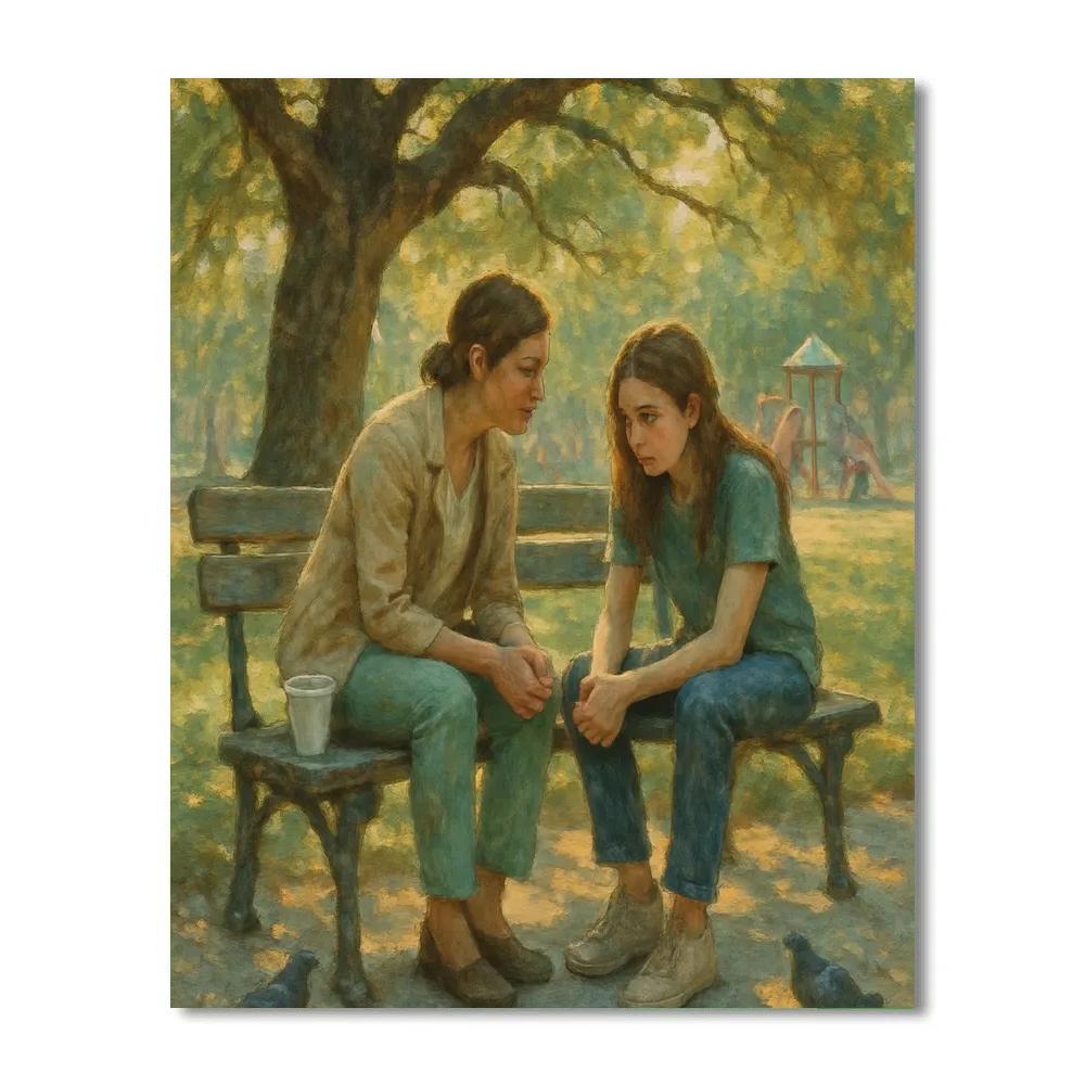 Park Bench Conversation Between Mother And Daughter Number painting