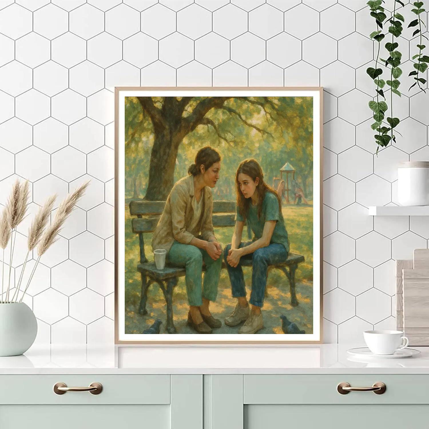 Park Bench Conversation Between Mother And Daughter Number painting