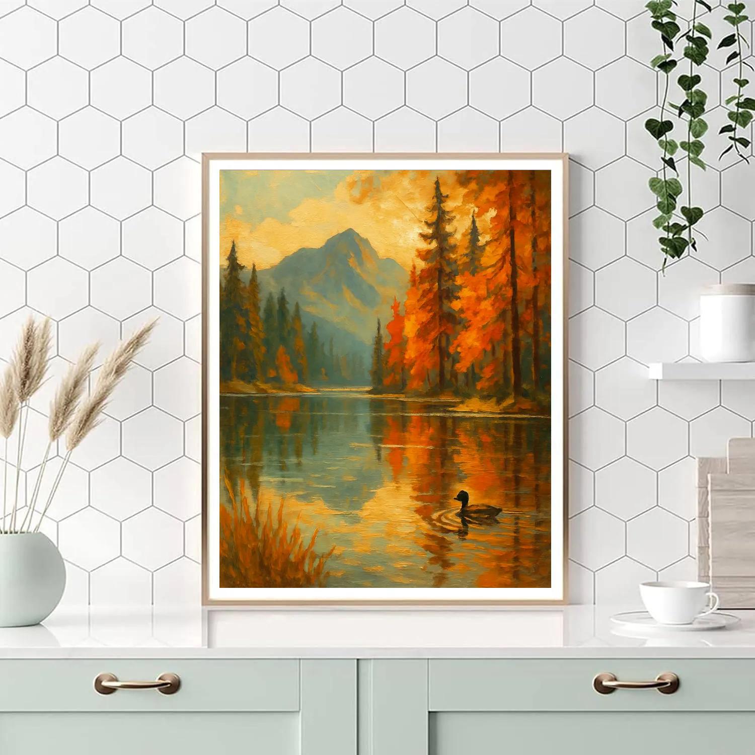 Autumn Mirror Pines DIY paint by numbers