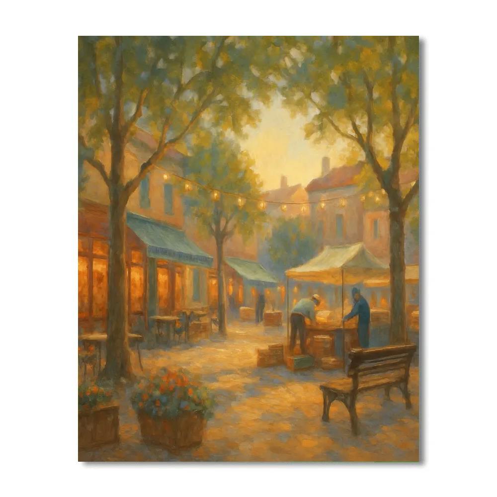 Morning Market Cityscape Cozy Painting by numbers kit