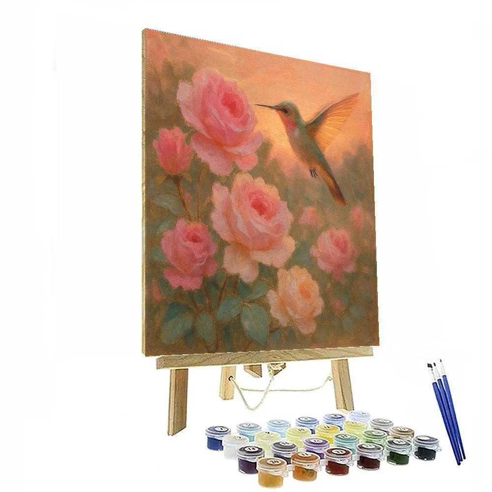 Hummingbird And Tea Rose Garden Painted Numbered painting kits