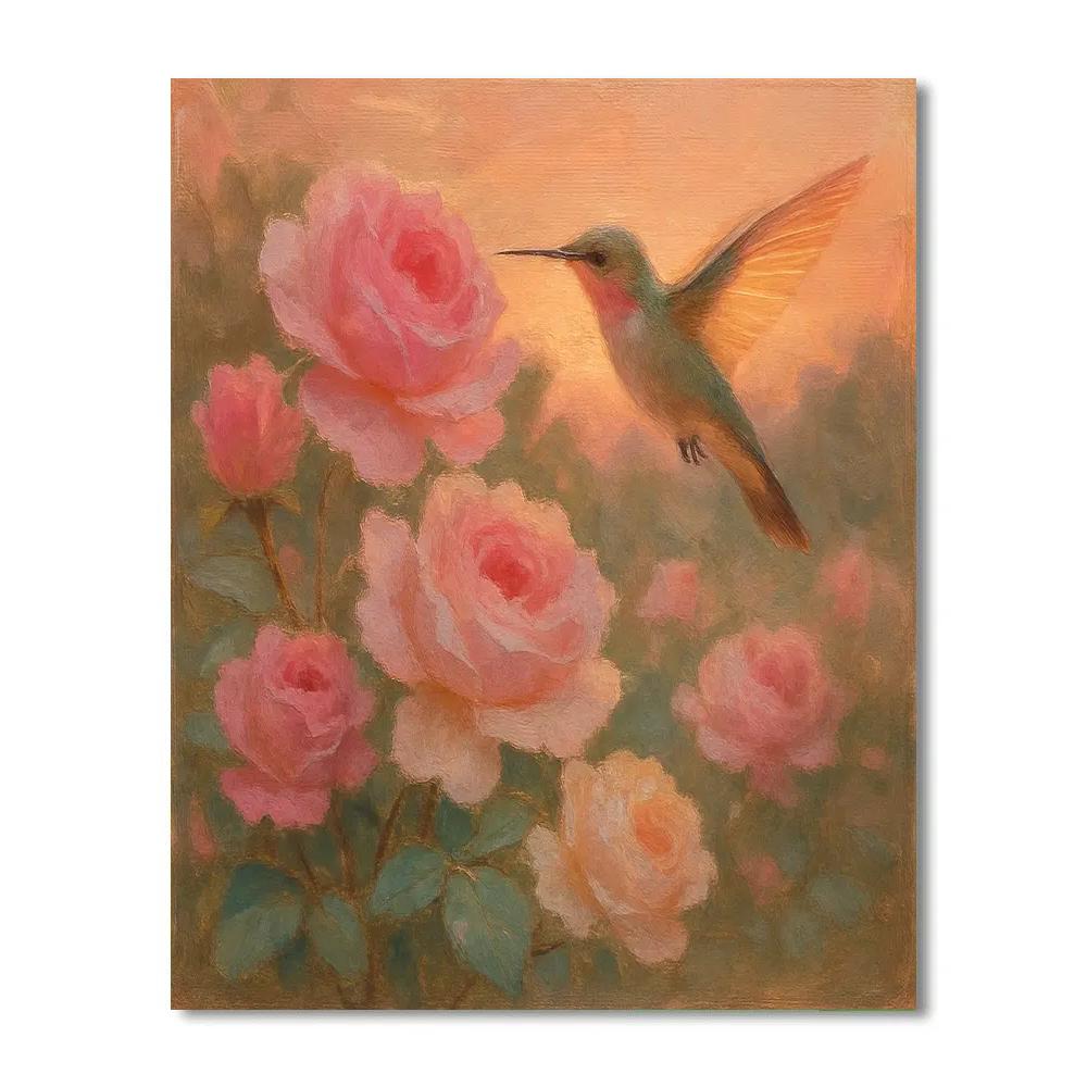 Hummingbird And Tea Rose Garden Painted Numbered painting kits