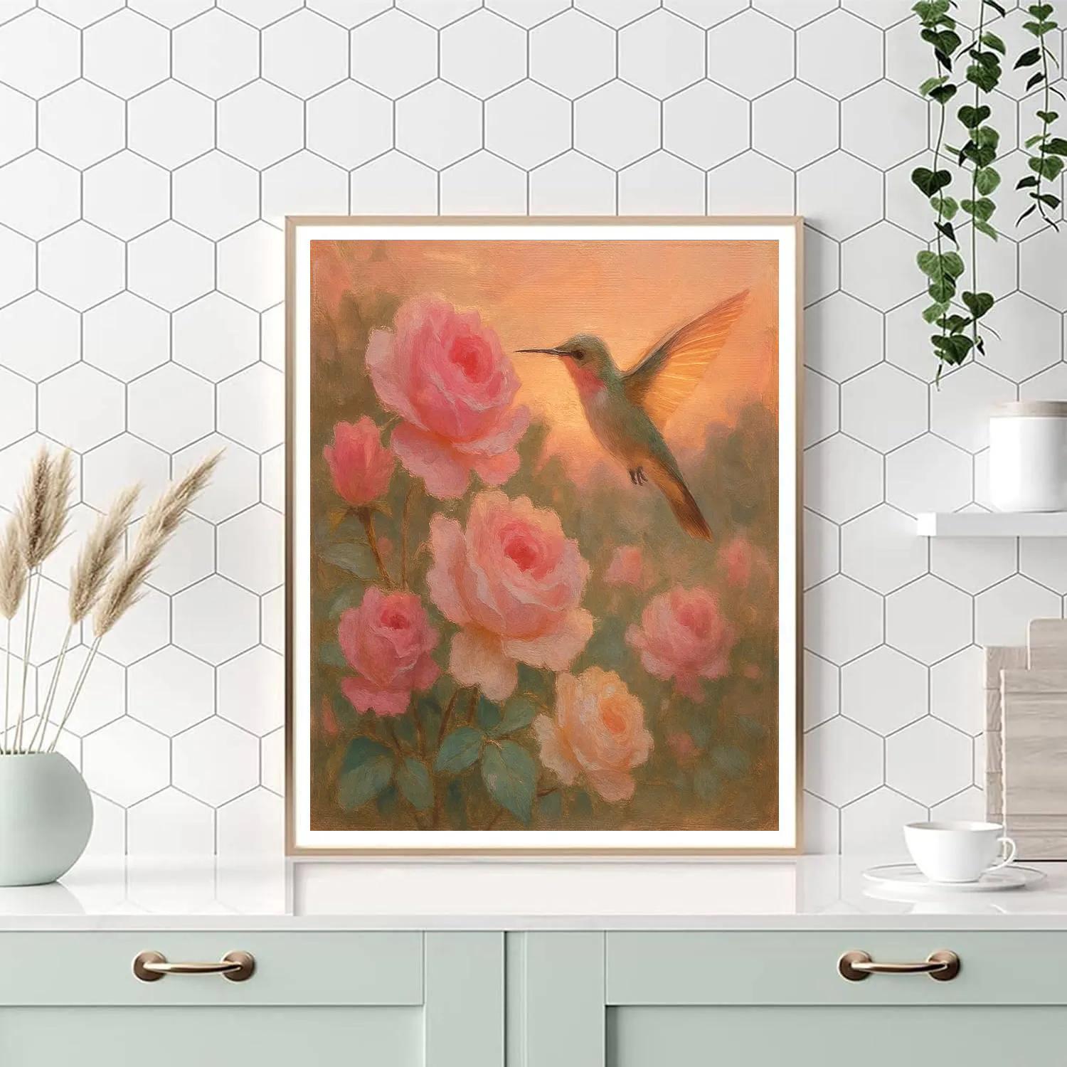 Hummingbird And Tea Rose Garden Painted Numbered painting kits