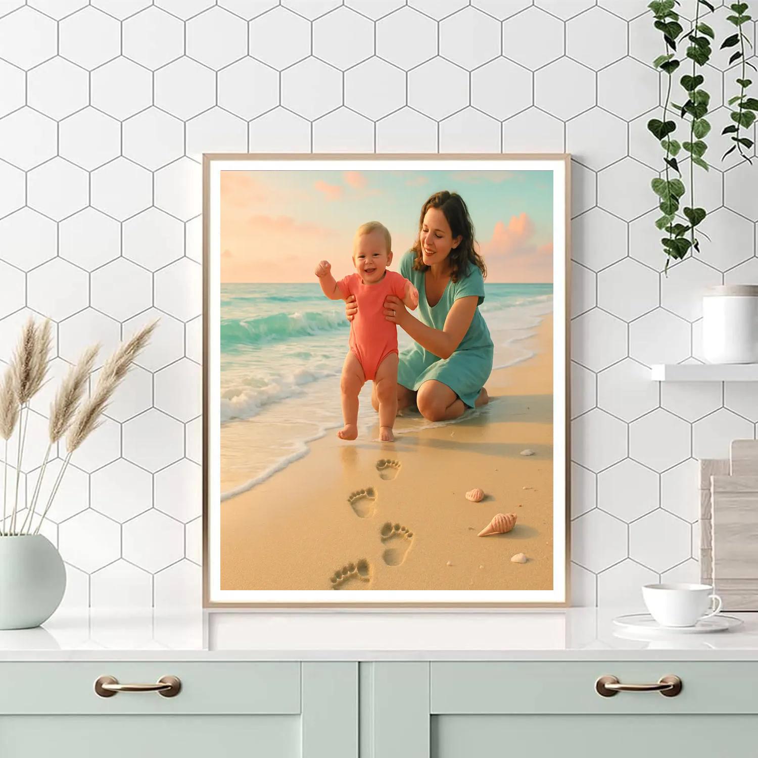 First Steps With Mother By The Shore Number painting