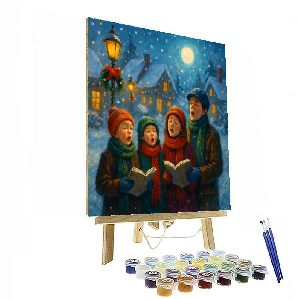 Moonlit Carolers On Frosted Lane Paint by numbers art