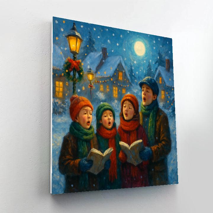 Moonlit Carolers On Frosted Lane Paint by numbers art