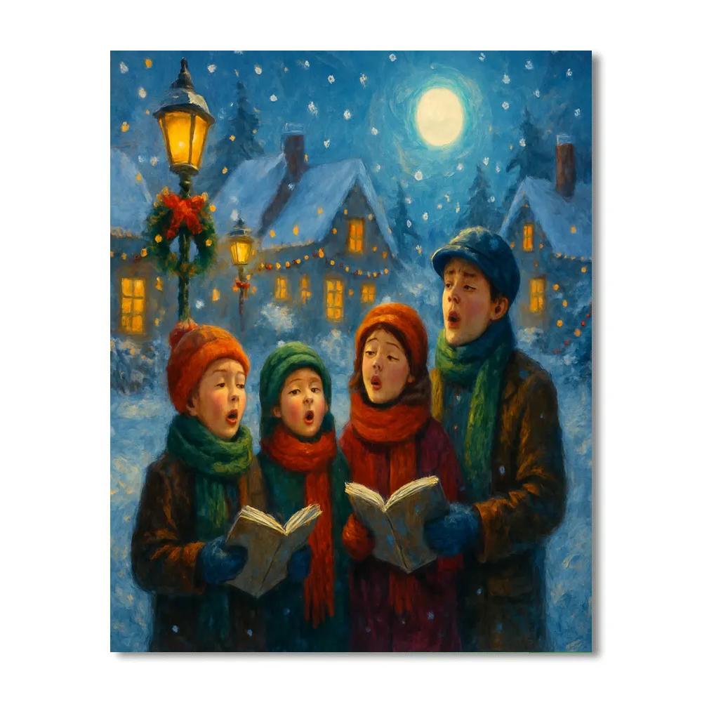 Moonlit Carolers On Frosted Lane Paint by numbers art