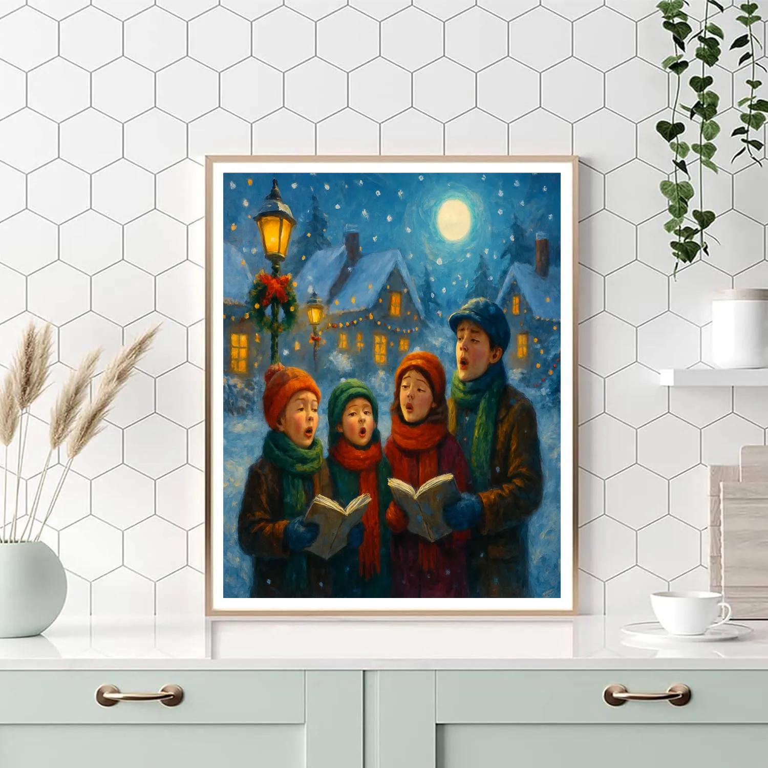 Moonlit Carolers On Frosted Lane Paint by numbers art