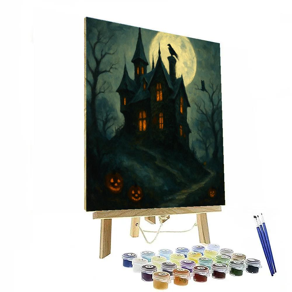 Moonlit Hilltop Manor paint by number