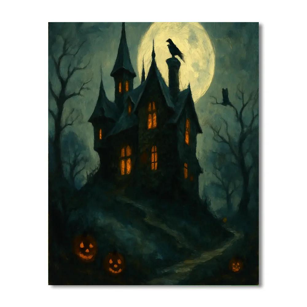 Moonlit Hilltop Manor paint by number