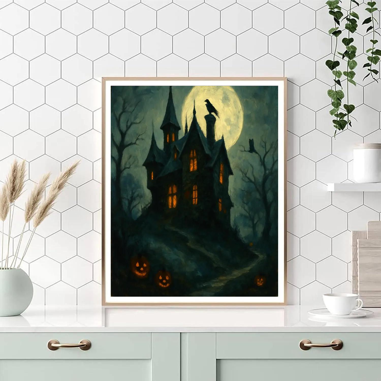 Moonlit Hilltop Manor paint by number