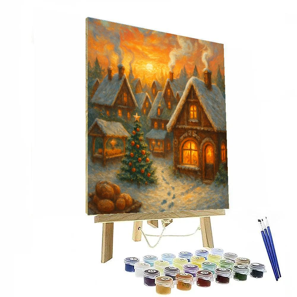 Gingerbread Roofed Village At Dawn Painting by numbers kit