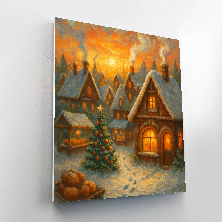 Gingerbread Roofed Village At Dawn Painting by numbers kit