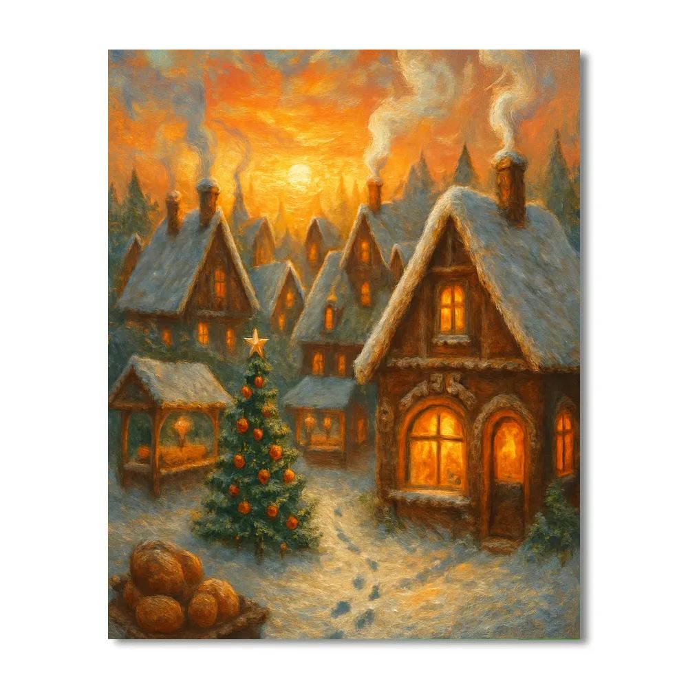 Gingerbread Roofed Village At Dawn Painting by numbers kit