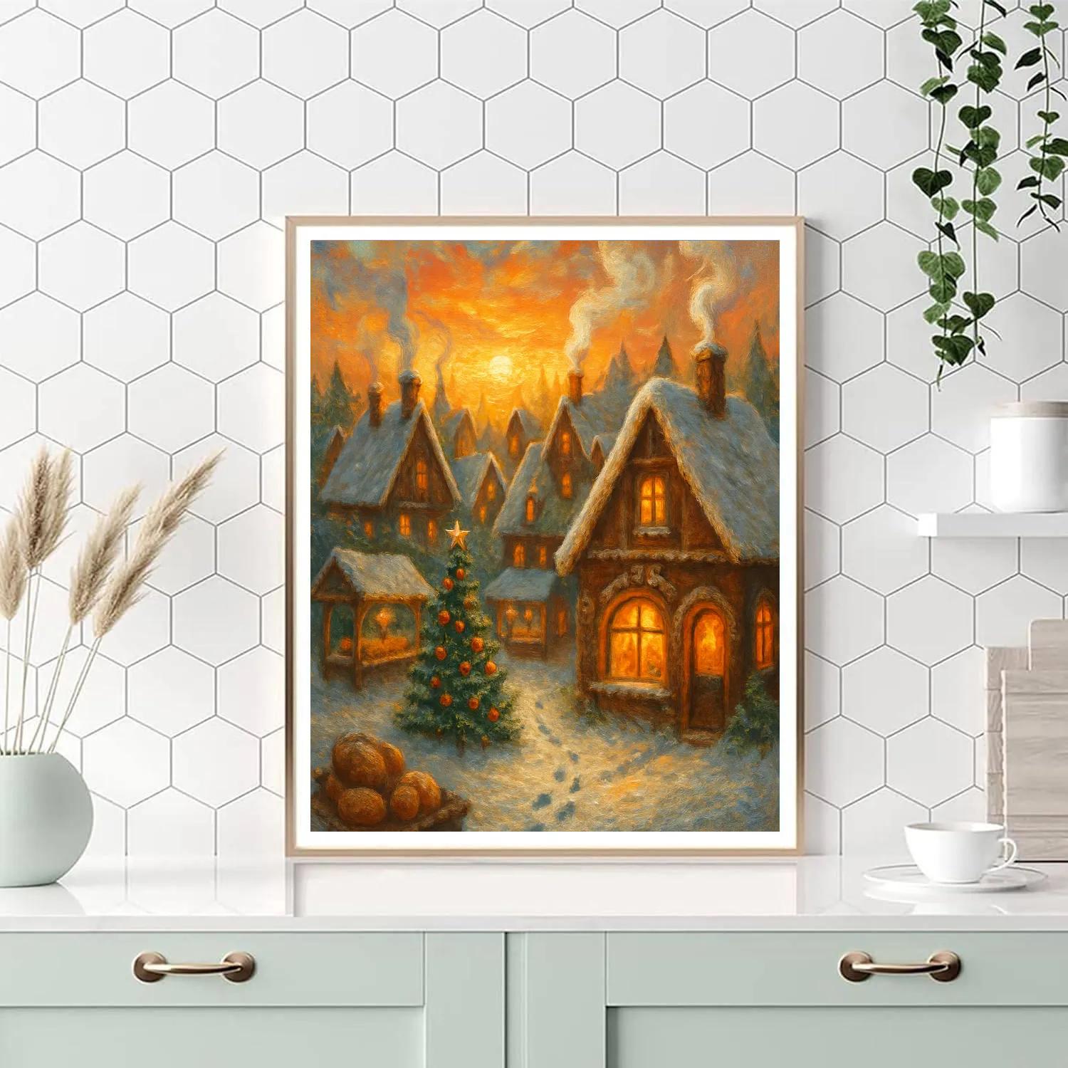 Gingerbread Roofed Village At Dawn Painting by numbers kit