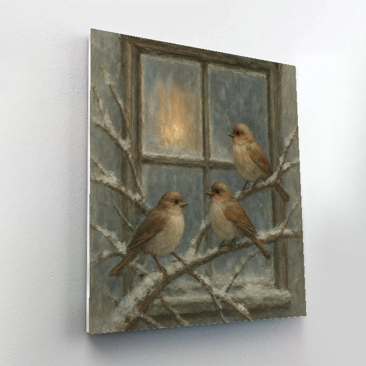 Snowy Finch Window Scene Painted Cozy paint by numbers
