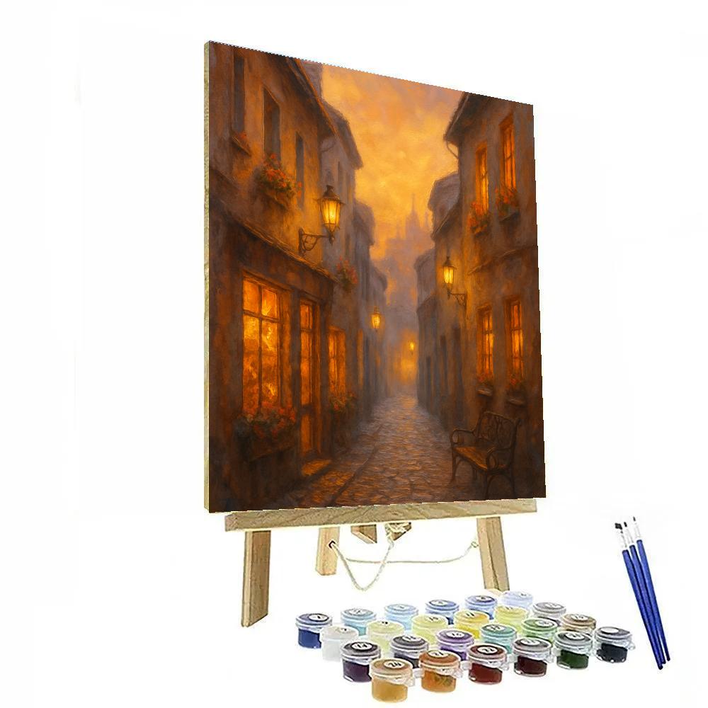 Sunset Glow Over Historic Cobblestone Alley Numbered painting kits