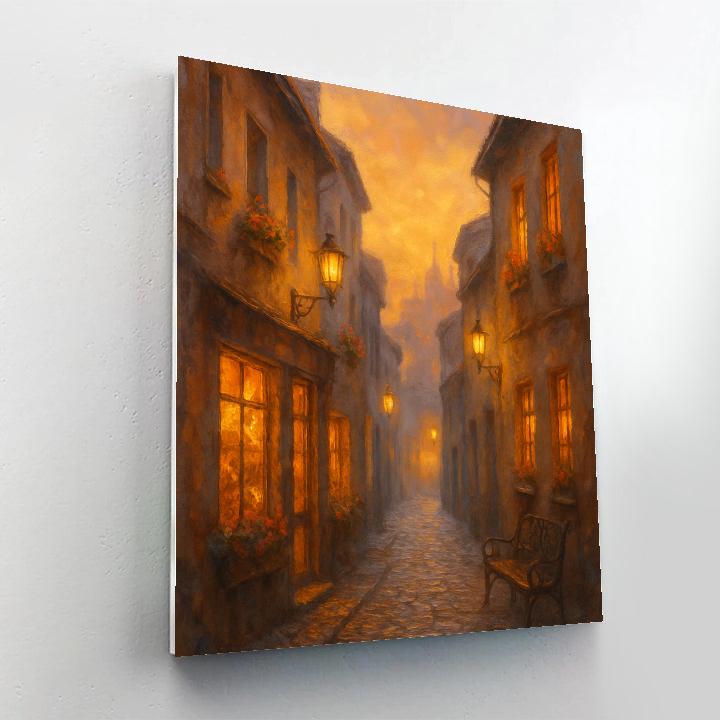 Sunset Glow Over Historic Cobblestone Alley Numbered painting kits