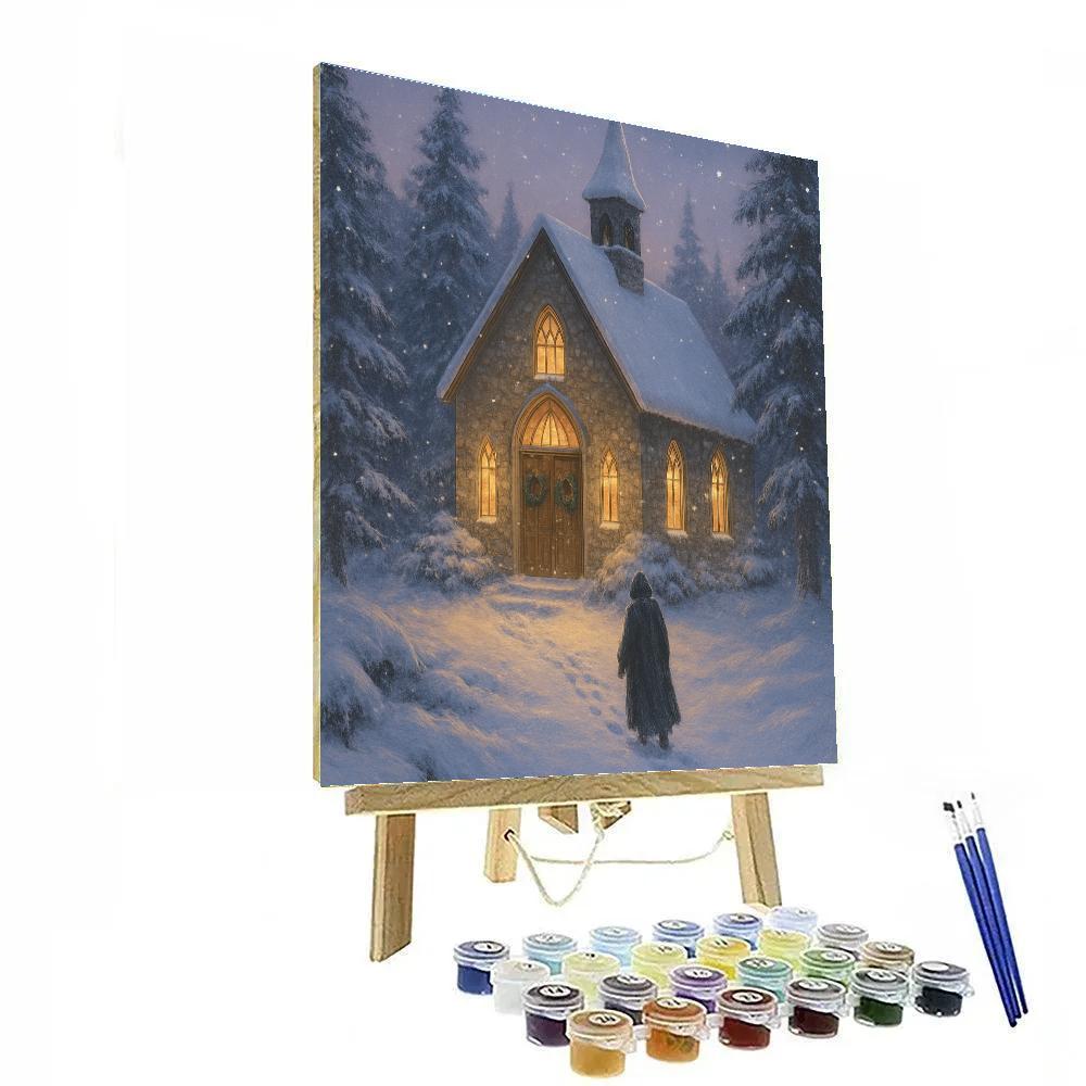 Quiet Chapel Under Falling Snow painting number kit
