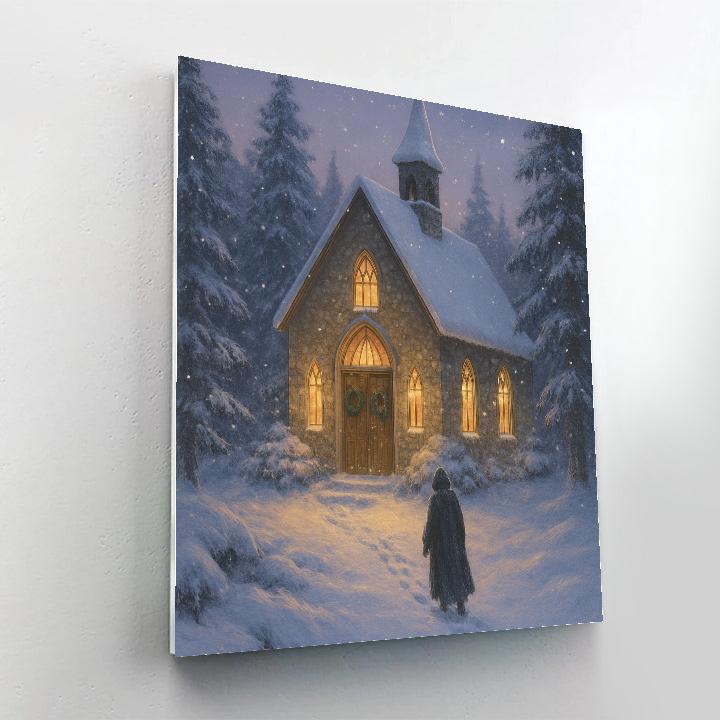 Quiet Chapel Under Falling Snow painting number kit