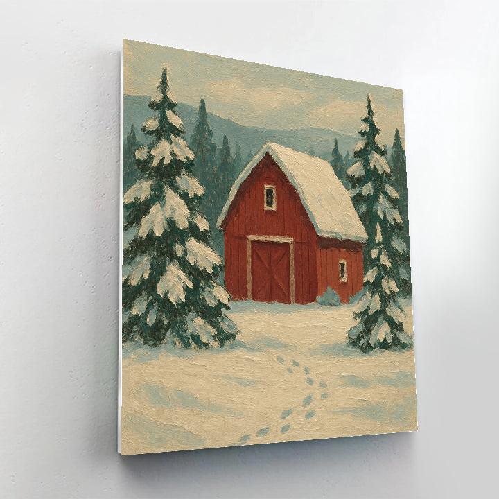 Crimson Barn In Snow painting number kit