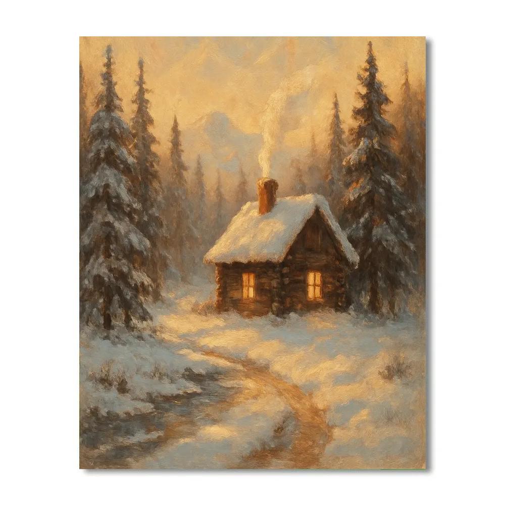 Cozy Cabin Among Pines Paint by numbers art