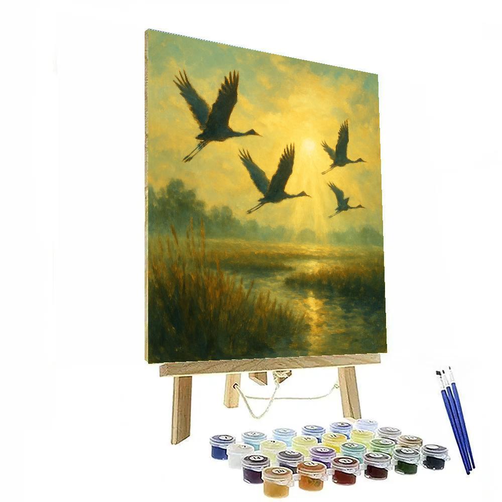 Golden Cranes At Sunrise Painted Horizon Paint by numbers art
