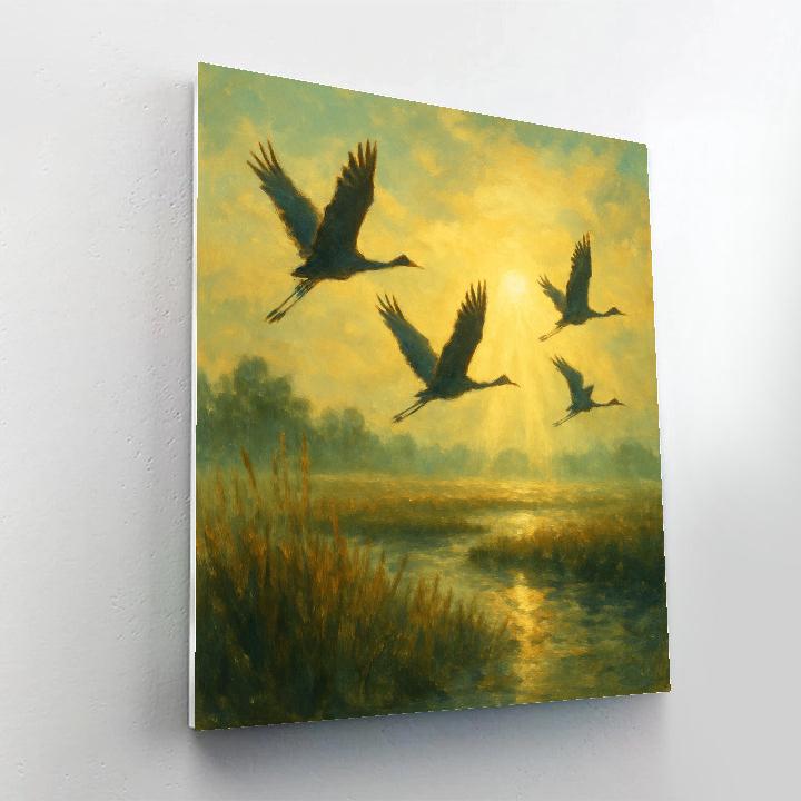 Golden Cranes At Sunrise Painted Horizon Paint by numbers art