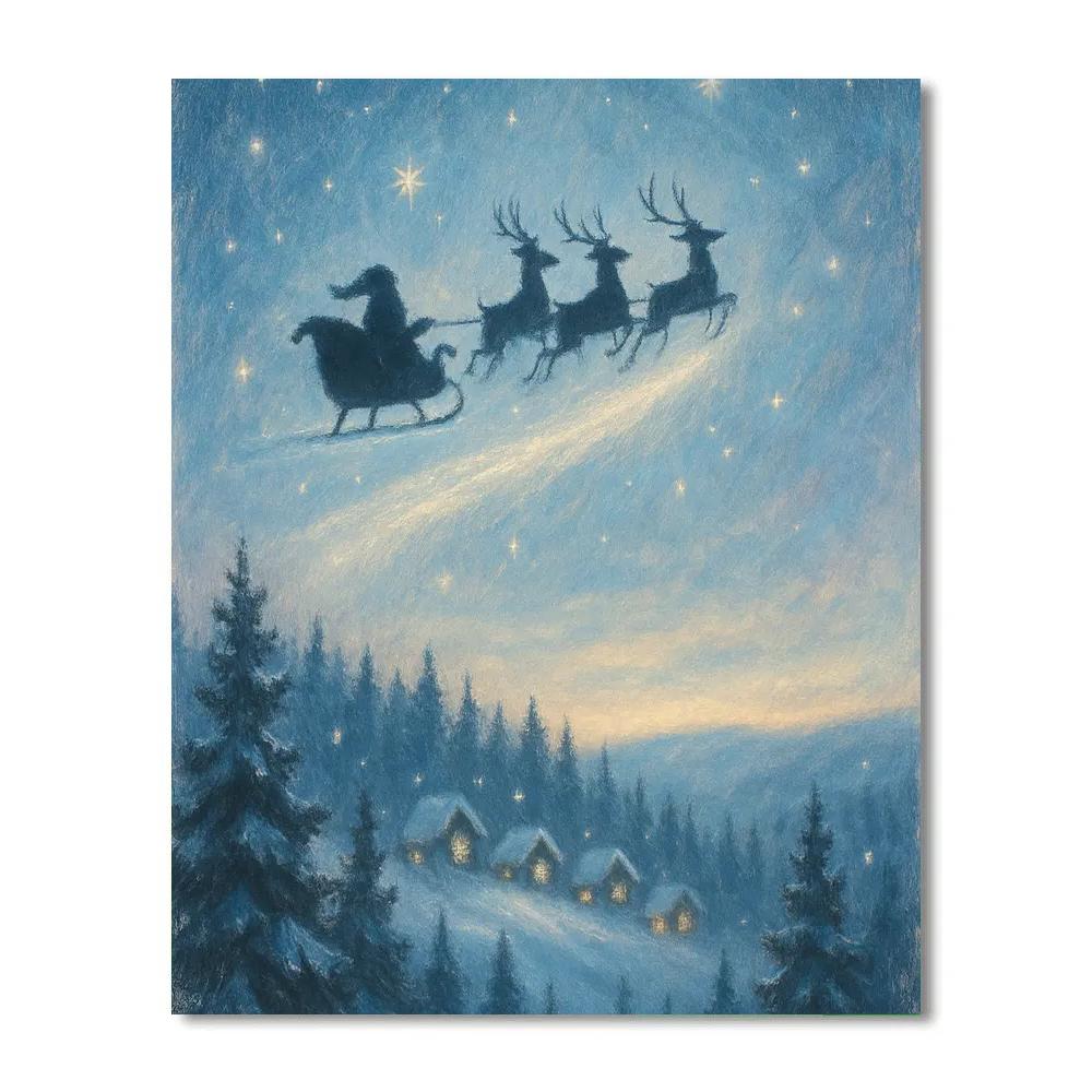 Midnight Sleigh Over Pine Ridge painting number kit