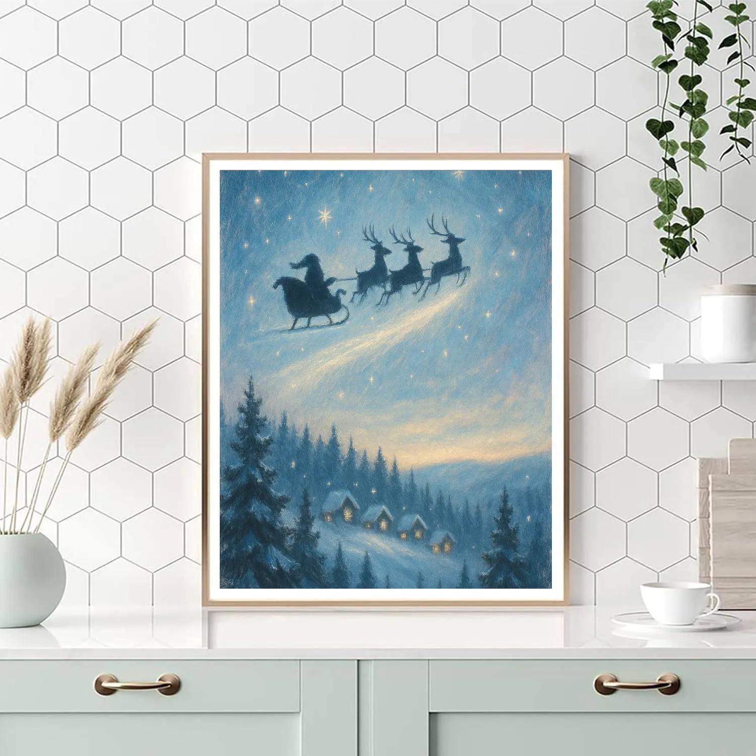 Midnight Sleigh Over Pine Ridge painting number kit