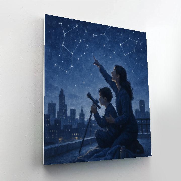 Mother And Son Stargazing On A Rooftop Numbered painting kits