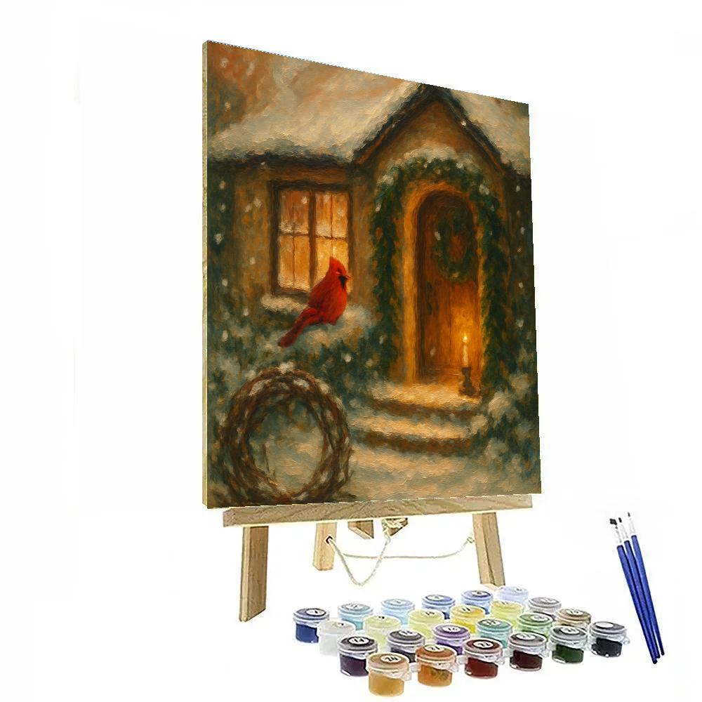 Warm Hearth Cottage And Red Cardinal Painting by numbers kit