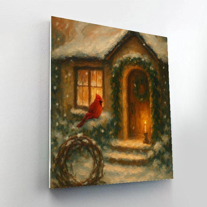 Warm Hearth Cottage And Red Cardinal Painting by numbers kit