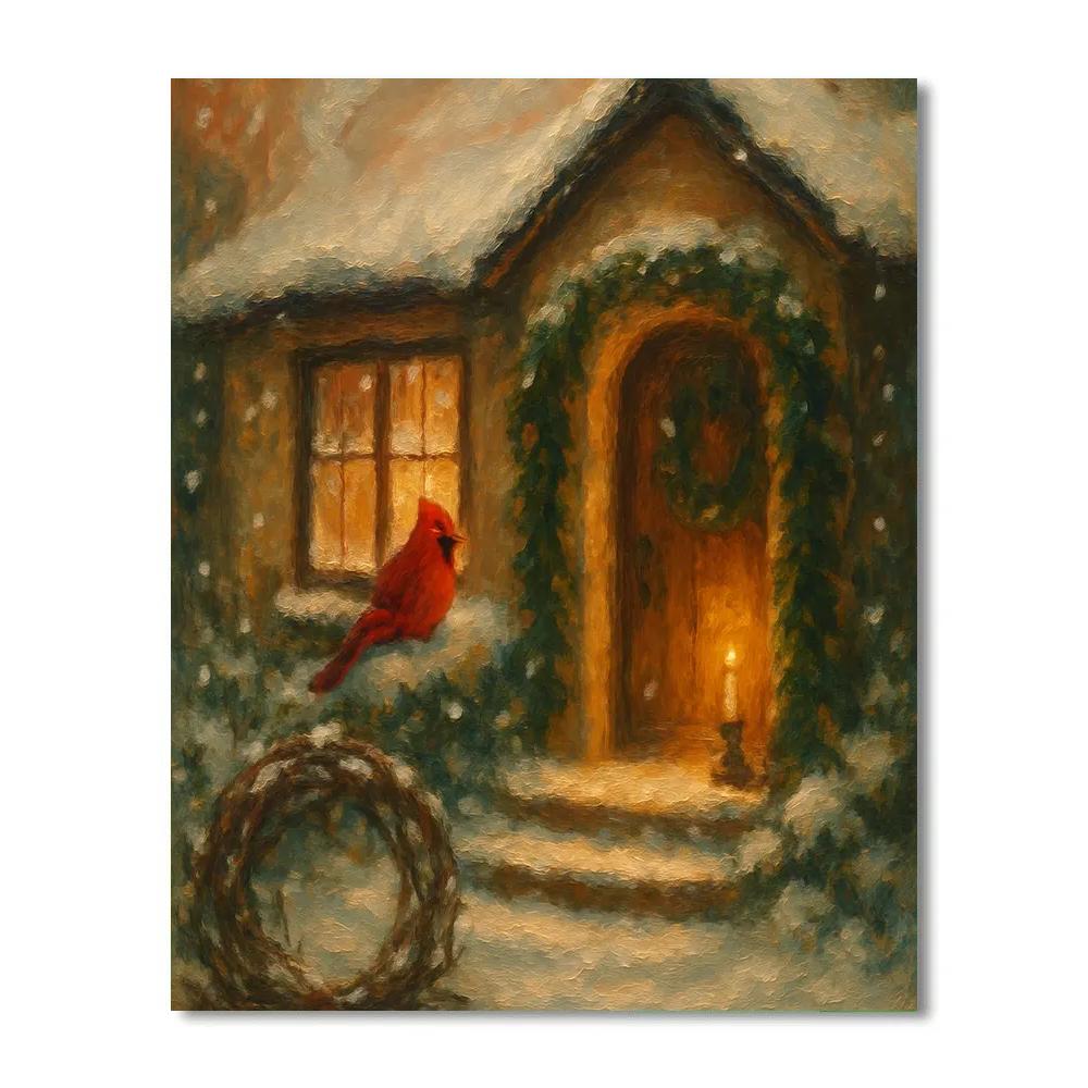 Warm Hearth Cottage And Red Cardinal Painting by numbers kit