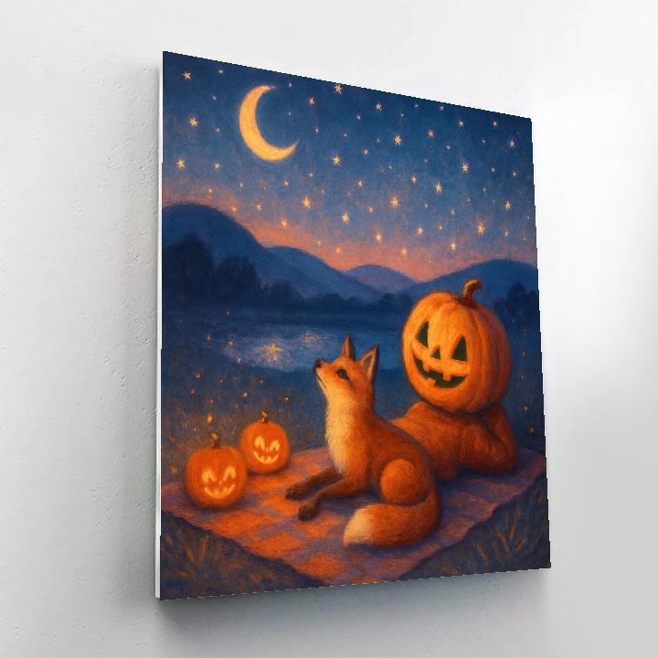 Stargazer Pumpkin And Fox Number painting
