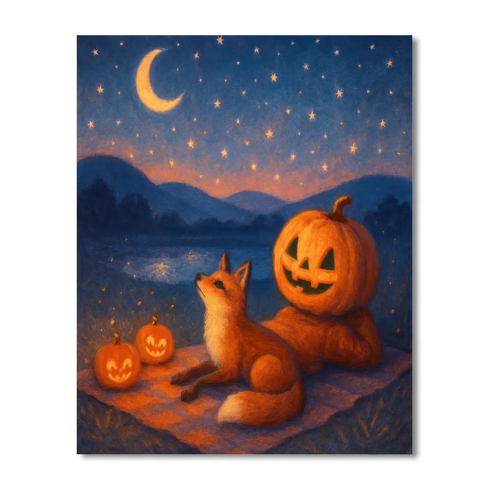 Stargazer Pumpkin And Fox Number painting