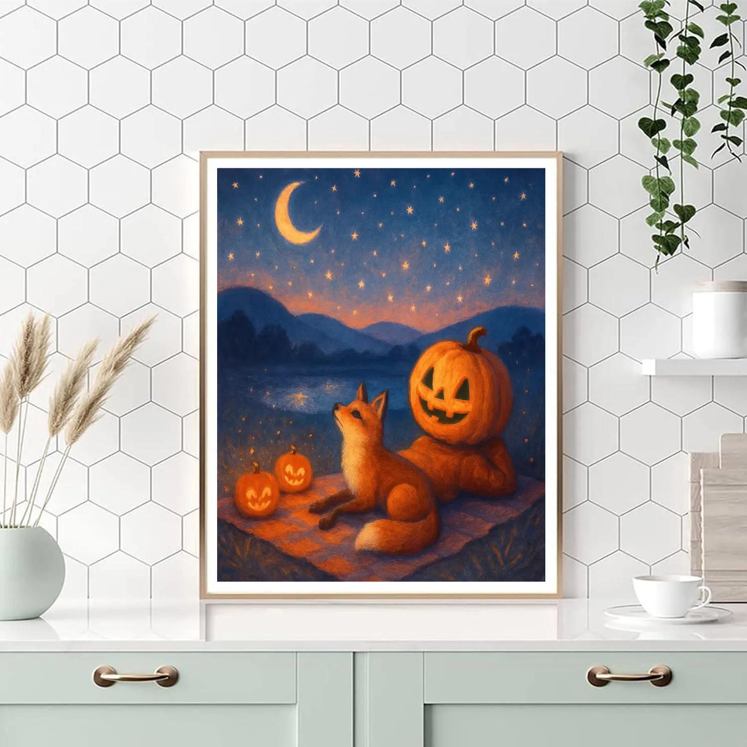 Stargazer Pumpkin And Fox Number painting
