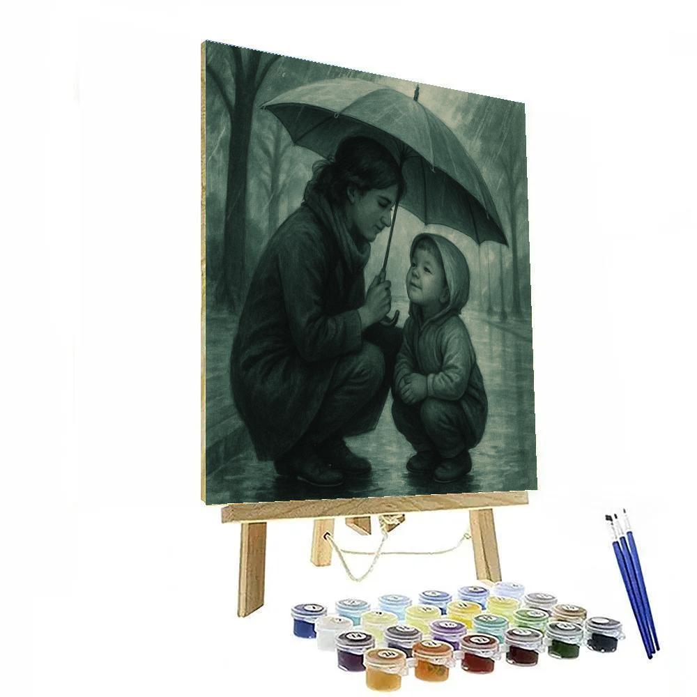 Mother Protecting Child Under Umbrella Paint by numbers kits