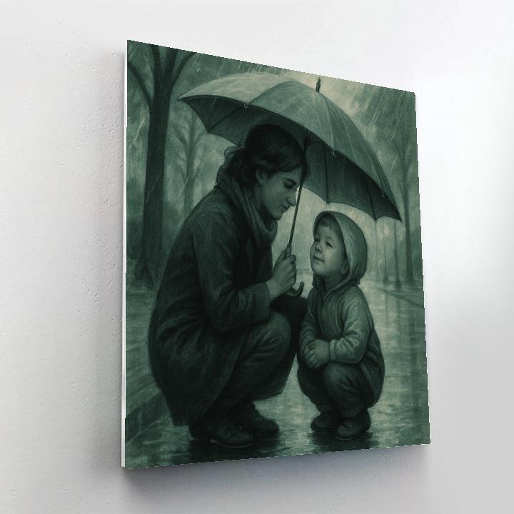Mother Protecting Child Under Umbrella Paint by numbers kits