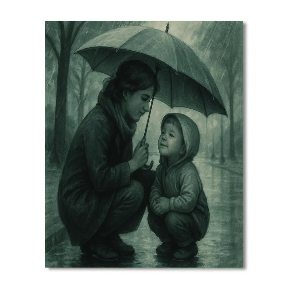 Mother Protecting Child Under Umbrella Paint by numbers kits