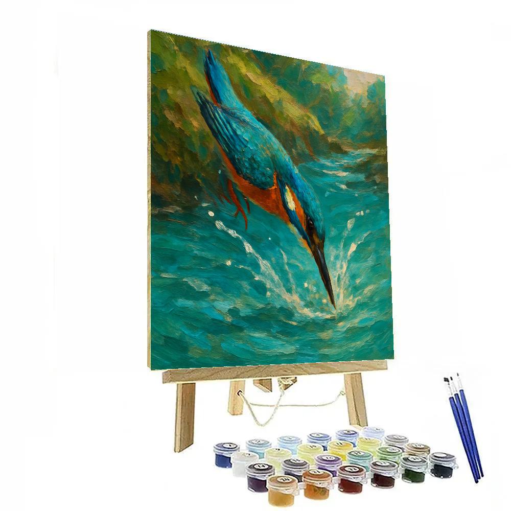 Kingfisher Diving In Turquoise Stream Painted paint by numbers