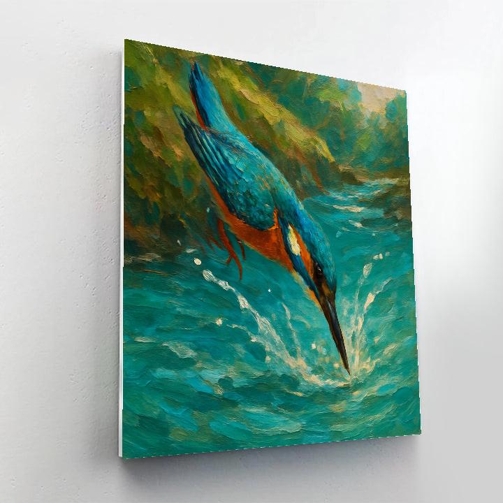 Kingfisher Diving In Turquoise Stream Painted paint by numbers