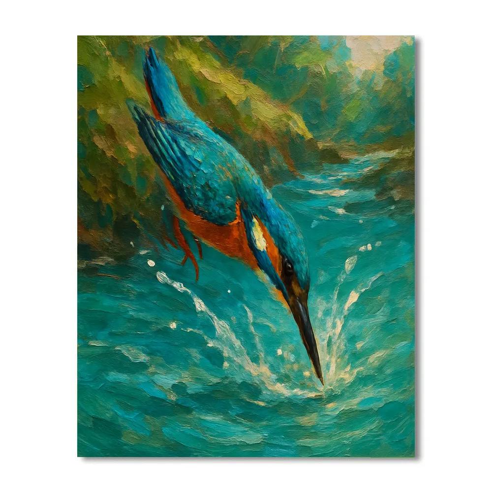Kingfisher Diving In Turquoise Stream Painted paint by numbers